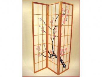 Shoji foldeskærm 3-fløjet - Natural m. kirsebærtræ